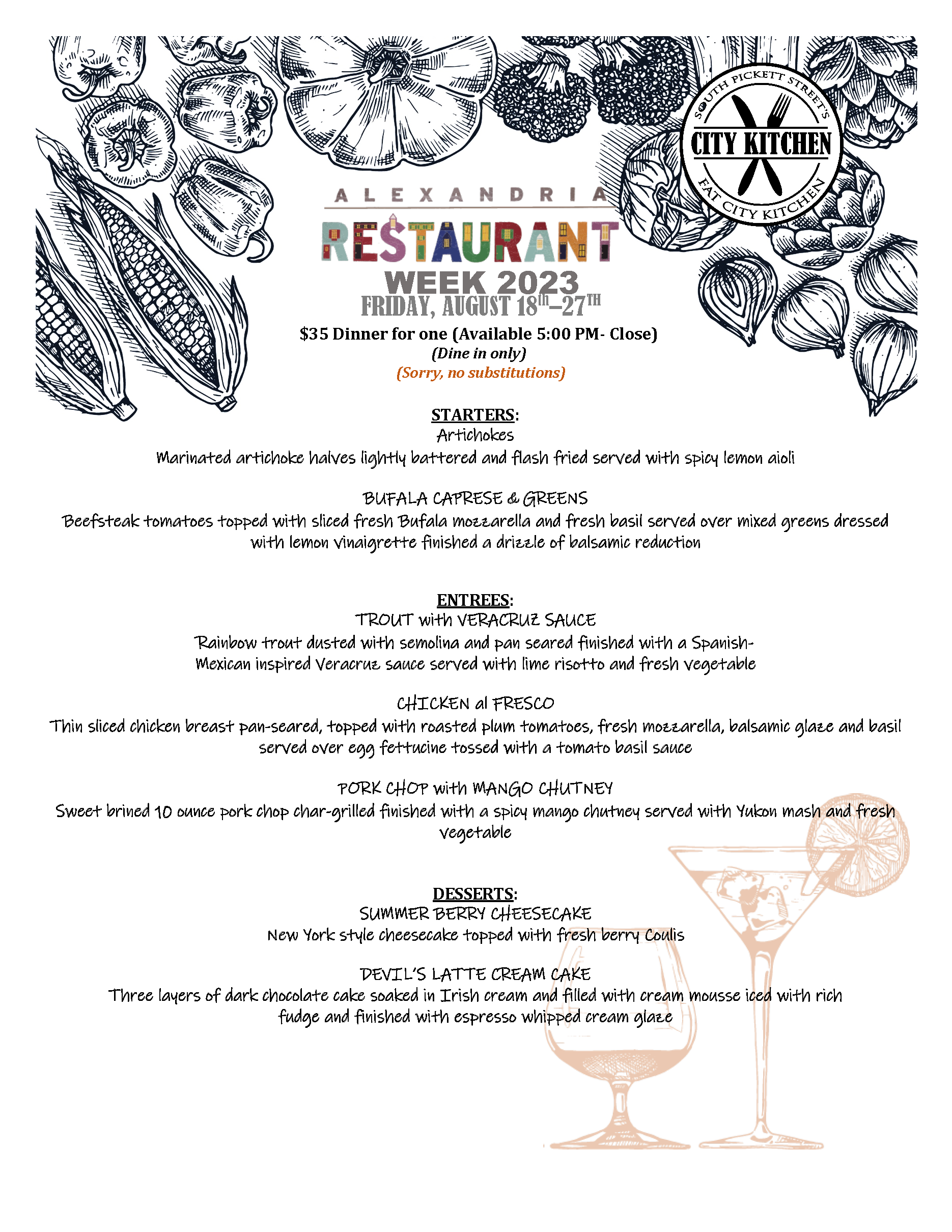 Fat City Kitchen’s specials for Alexandria Restaurant Week 2023! icon